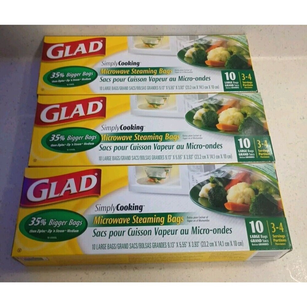 3 Glad Simply Cooking Microwave Steaming Steam Large Bags NOS